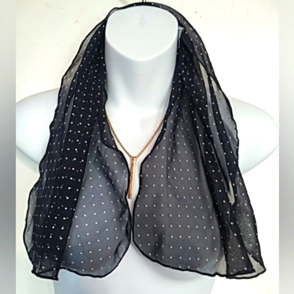 🛍️ BUNDLE ONLY 🛍️ LADIES NAVY BLUE AND WHITE POLKA DOT SHEER SCARF - Picture 4 of 5